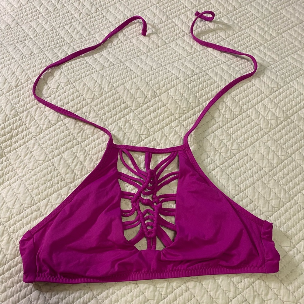 BECCA By Rebecca Virtue Pink Strappy Crochet Bikini Top